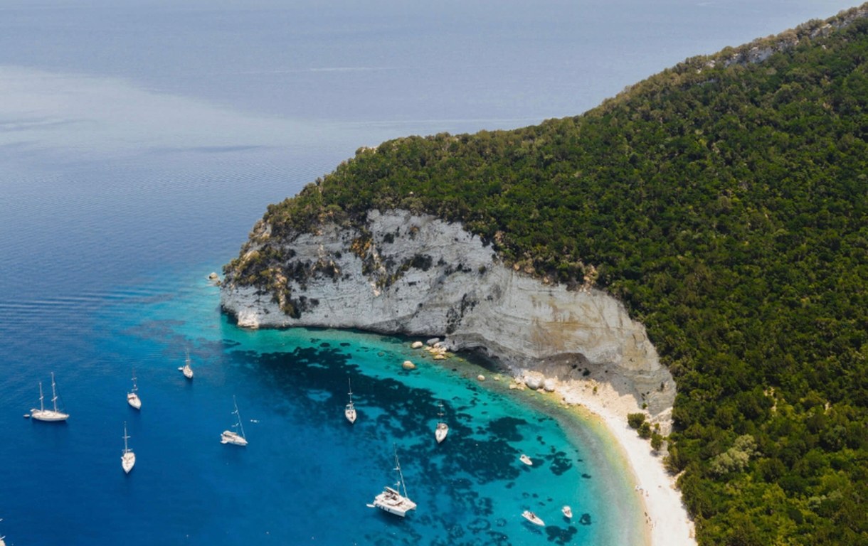 White cliffs and turquoise bay of Atokos island in the Ionian Sea