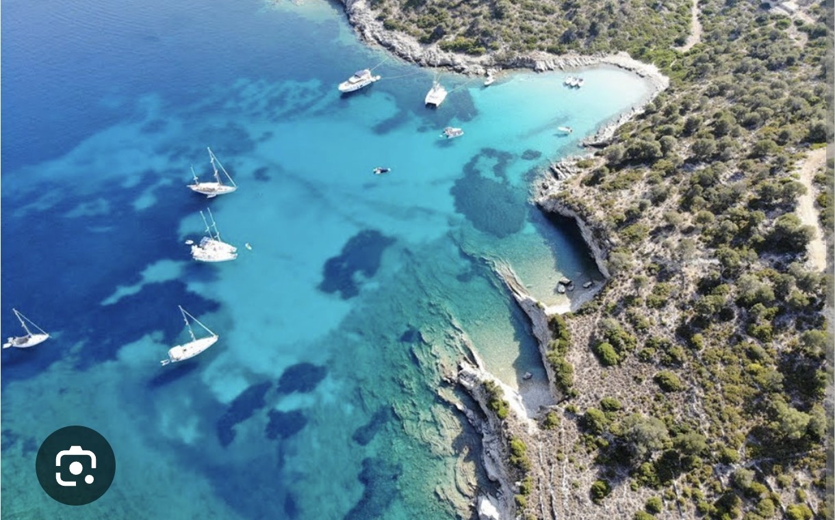 Tiny fishing harbour of Kastos island, Ionian Greece
